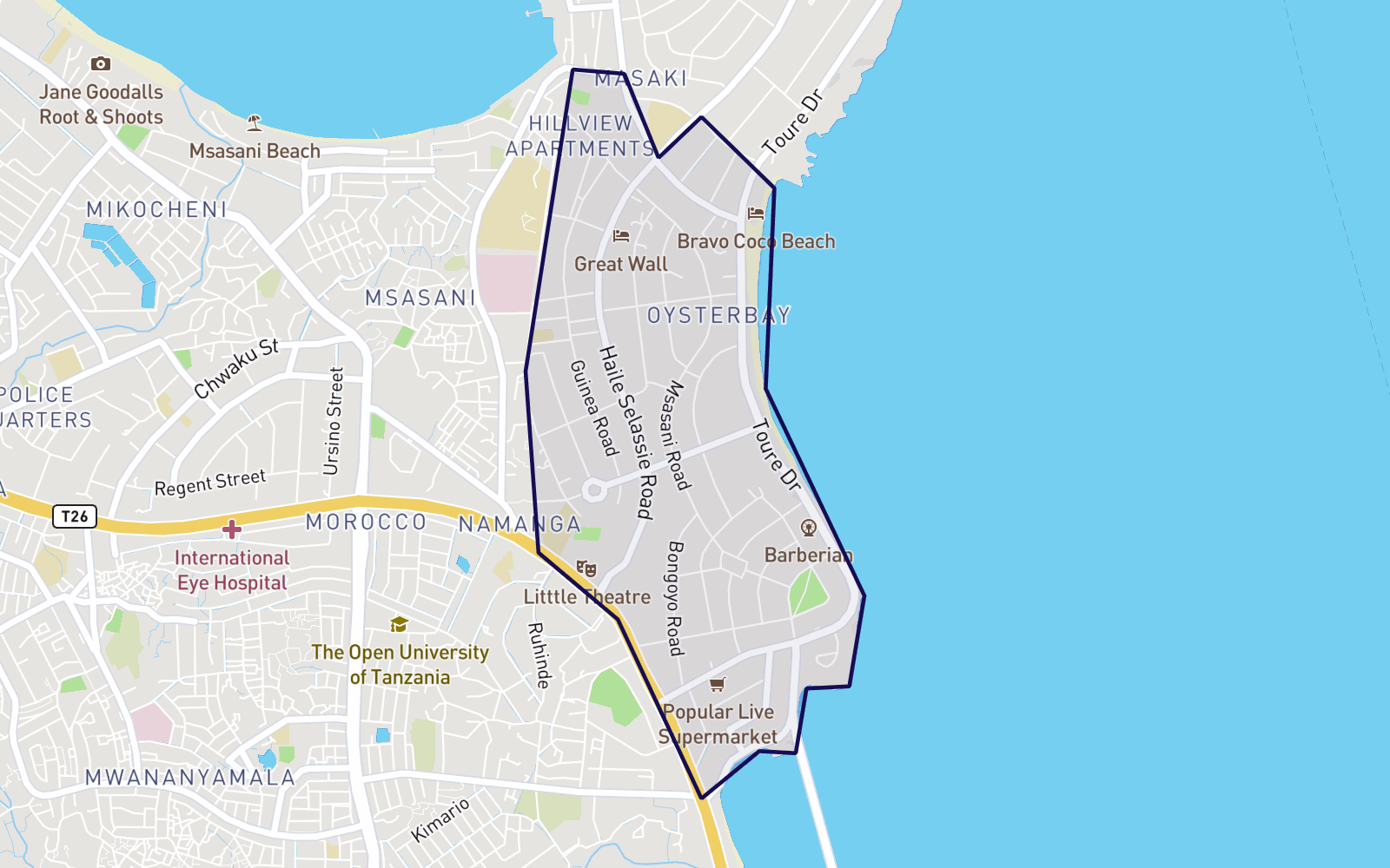 Map of Oysterbay, Dar es Salaam